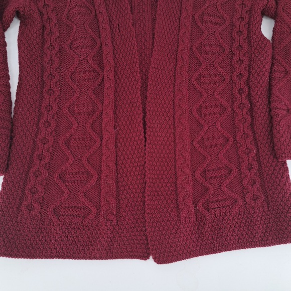 Inis Crafts Womens Sz M Merino Wool Cardigan Sweater RedCable Knit Shawl Collar - Picture 4 of 8